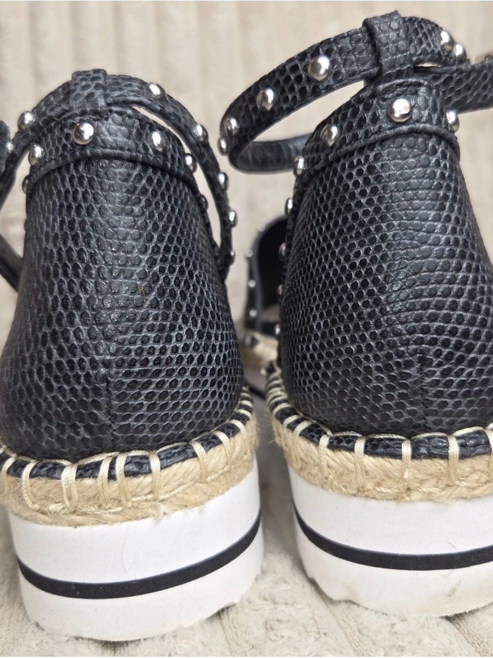 JLO Jennifer Lopez Black Reptile Pattern Leather Platform Sandals Size 9.5M/41 - Picture 8 of 9